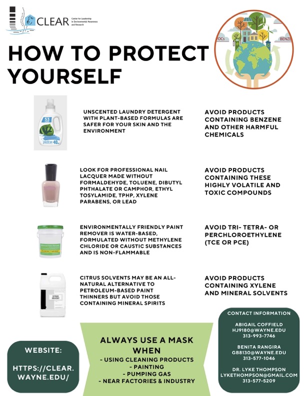 Advice on how to protect against VOCs in terms of products to use and avoid. For example, unscented laundry detergents will have lower VOCs than scented products.